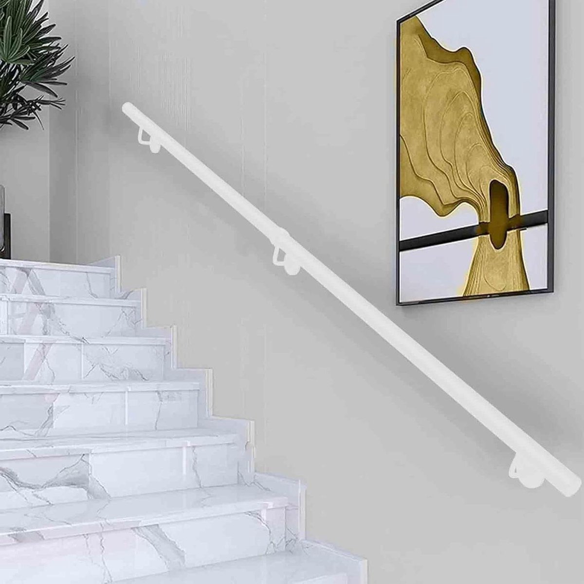 Trapleuning - Muurbeugel Stang - Veiligheid Trappen - Smeedijzeren Constructie - 300 cm - Wit