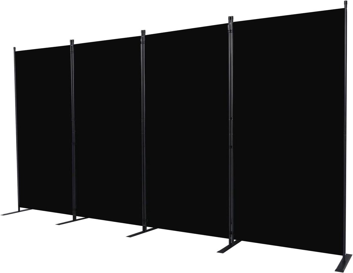 Ruimteverdeler - Opvouwbaar scherm - Privacy creëren - Verbrede steunvoeten - 136 x 71 inch - Zwart