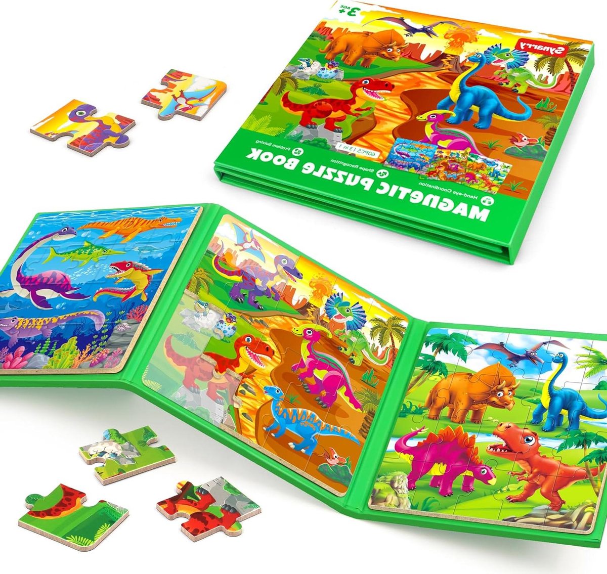Dinosaurus Puzzels - Magnetisch Spel - Reis Activiteit - Educatief Speelgoed - 20 Stuks - Kleurrijk