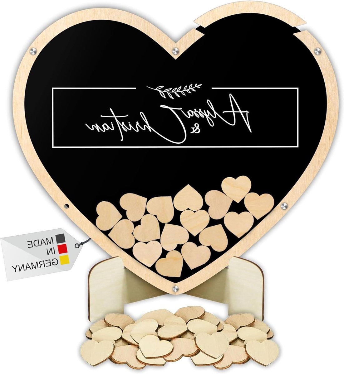 Gastenboek Hart - Houten Gastenboek - Bruiloft Herinneringen - Gepersonaliseerd Ontwerp - Verschillende Maten - Zwart Achtergrond