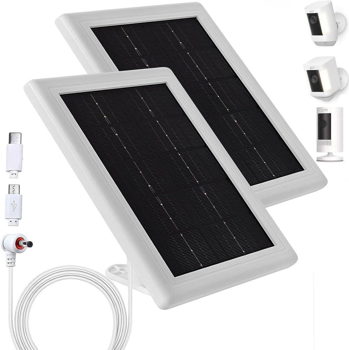 Zonnepaneel Camera - Solar Charger - Bewakingscamera Opladen - IP65 Waterdicht - 5m Kabel - Wit