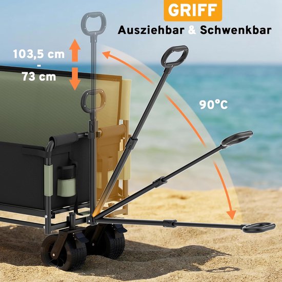 Bolderkar Offroad - Transportkar Tuinkar - Festival Vervoer - 2-in-1 Zitbank - 200 kg capaciteit - Matcha Groen van Bolderkar — afbeelding 5
