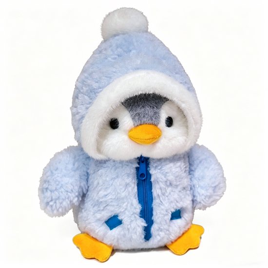 Kraftverdia Pluche Knuffel – Pinguïn Pop – 25cm – Schattige Pinguïn Met Fleece Jasje en Hoed – Zacht Knuffeldier – Blauw