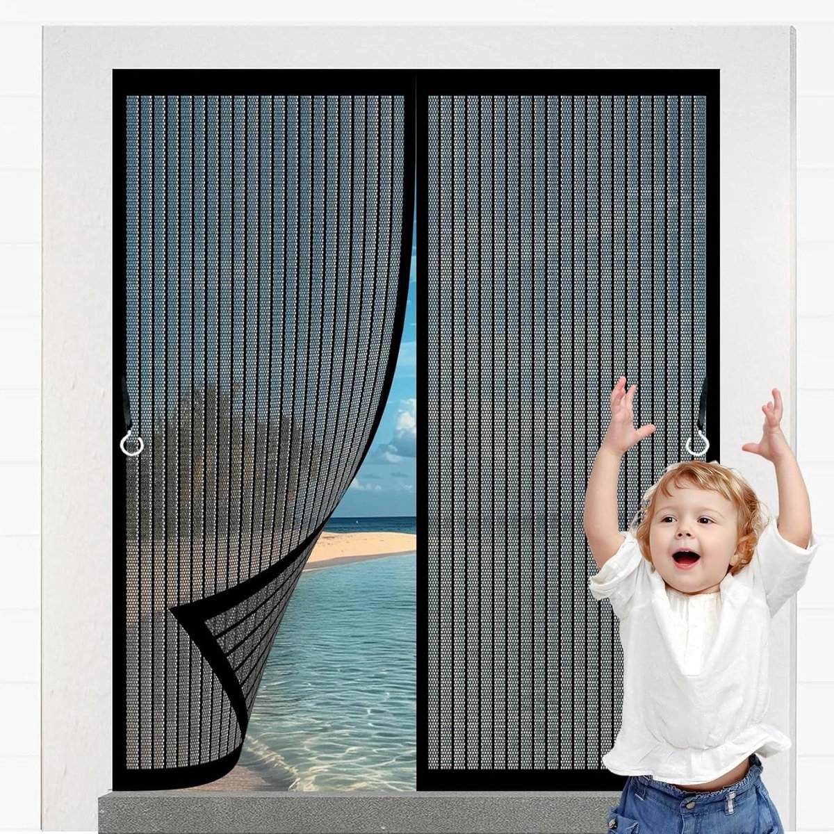 Magnetische Vliegenhordeur - Horren deur - Insecten buiten houden - Automatische sluiting - 88 x 175 cm - Zwart