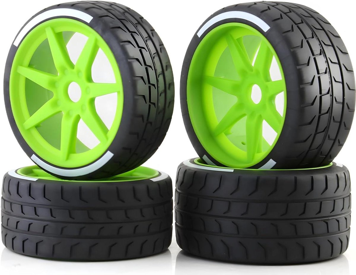 RC Banden Wielen - Onderdelen Set - RC Racen - Hoogwaardig Rubber Nylon - 17mm Hex 4 Stuks - Groen
