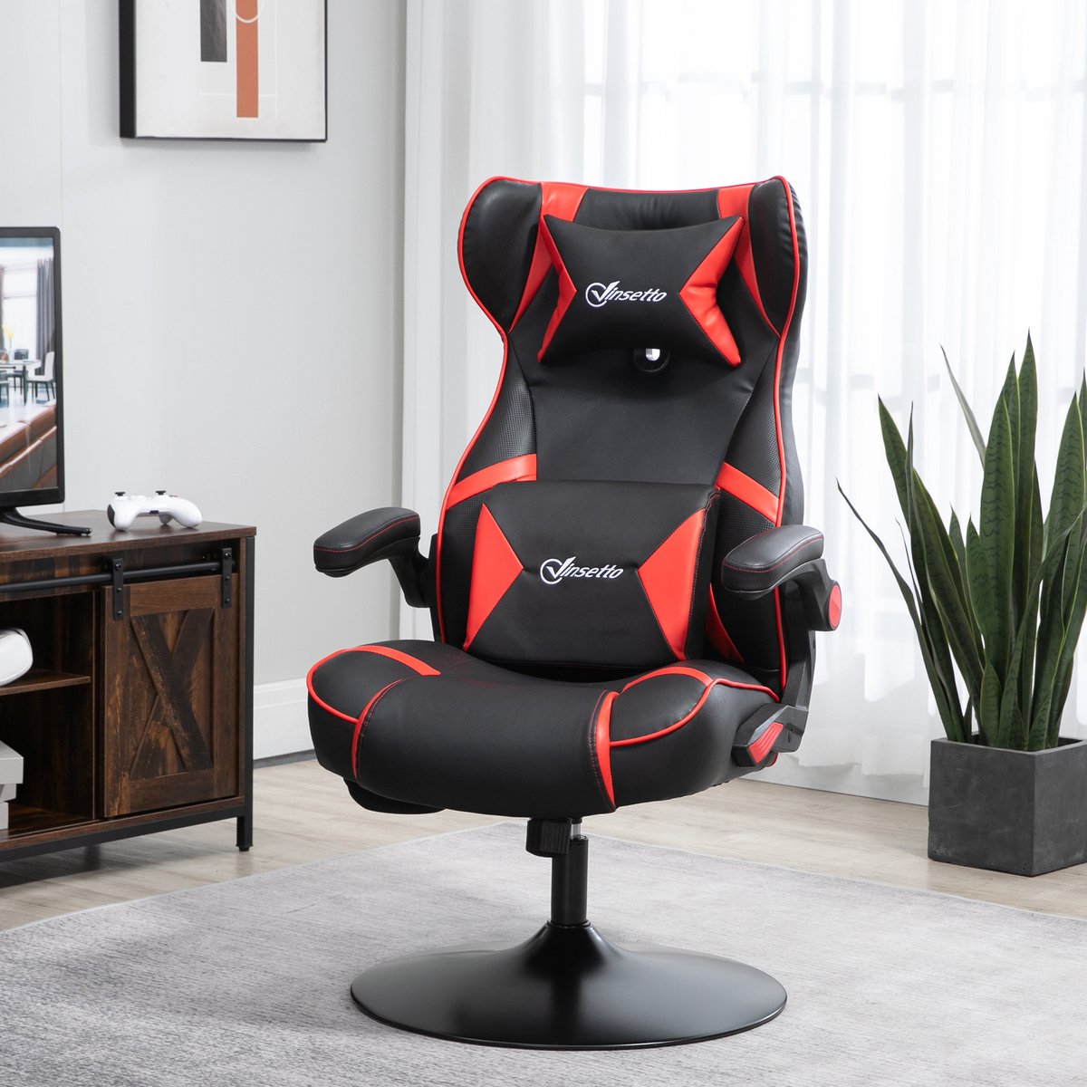 MODFU Gamingstoel - Verstelbare Hoogte En Ingebouwde Luidsprekers - Ergonomisch - Voor Bureau - Kunstleer - Rood