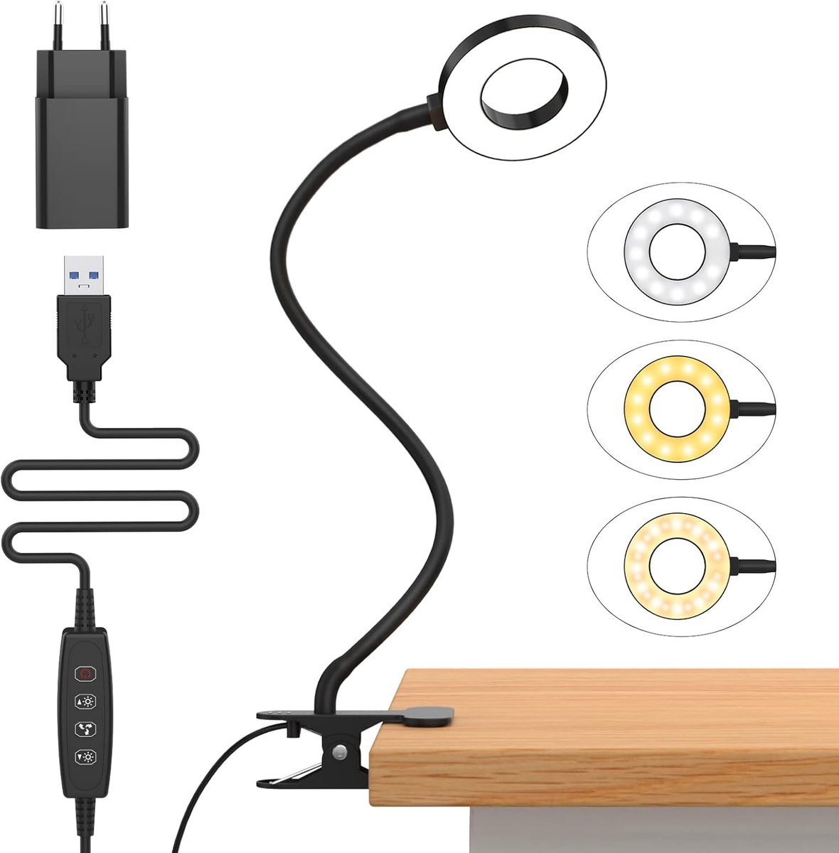 Led Leeslamp - Dimbare Klemlamp Met Zwanenhals - 1 Stuk - 3 Modi En 10 Helderheidsniveaus 