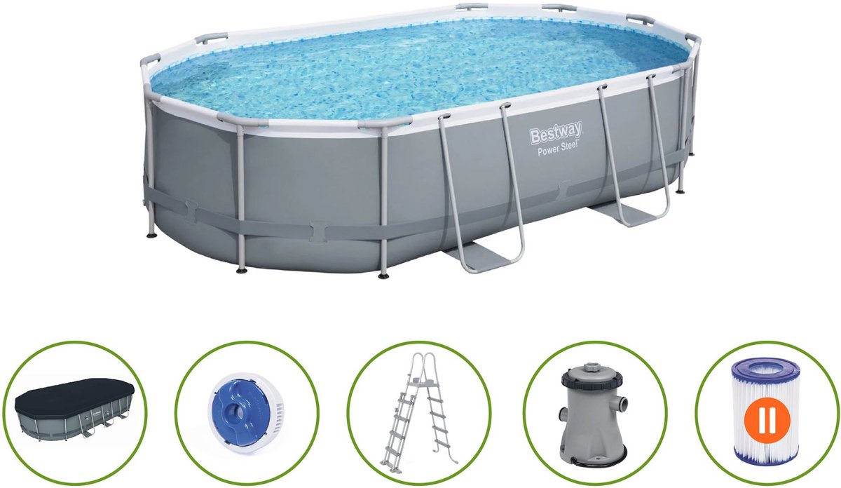 Bestway Power Steel zwembadset met filterpomp - Ovaal - 488 x 305 x 107 cm