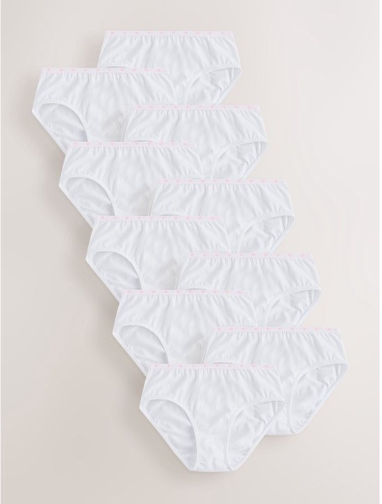 Wit katoenen slip met roze hartjesprint op de tailleband, set van 10.