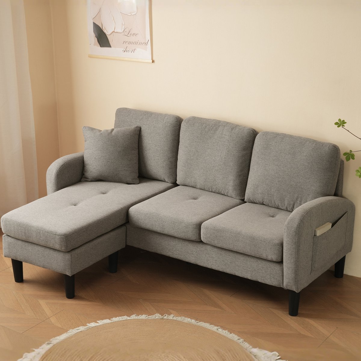 MODFU - Hoekbank - Modulair Ontwerp - Met Ligdeel - Voor Woonkamer Of Kantoor - Donkergrijs - 166 X 118 X 77 Cm