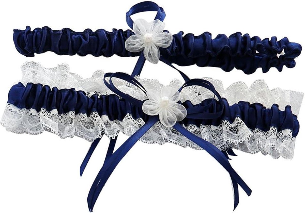 Bruiloft Jarretels - Bruids Kousenband - Bruiloft Accessoires - Set van 2 - Elastisch - Koningsblauw