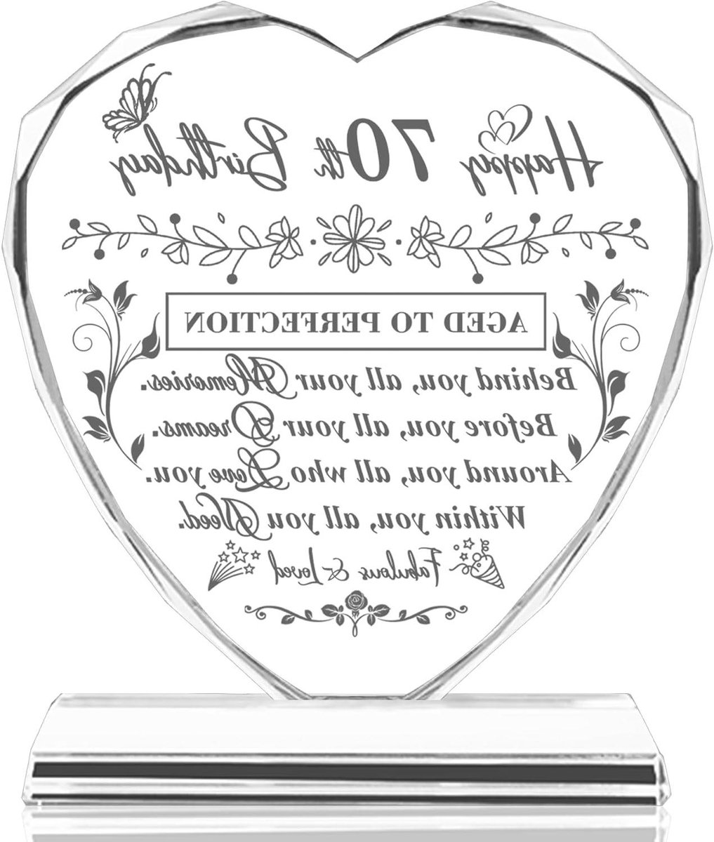 Kristallen Hart Decoratie - 70 Jaar Cadeau - Verjaardag Vieren - Gegraveerde Woonzorg - 10x8x2.5 cm - Transparant