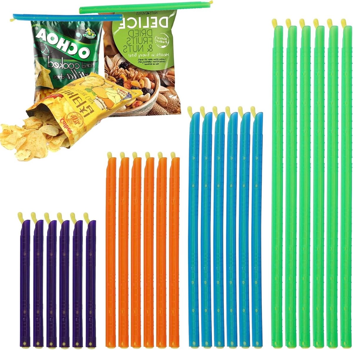 Zak Sealer Stokken - Plastic Clips Sluitingen - Voedsel Vers Houden - 4 Verschillende Maten - 24 Stuks - Rood