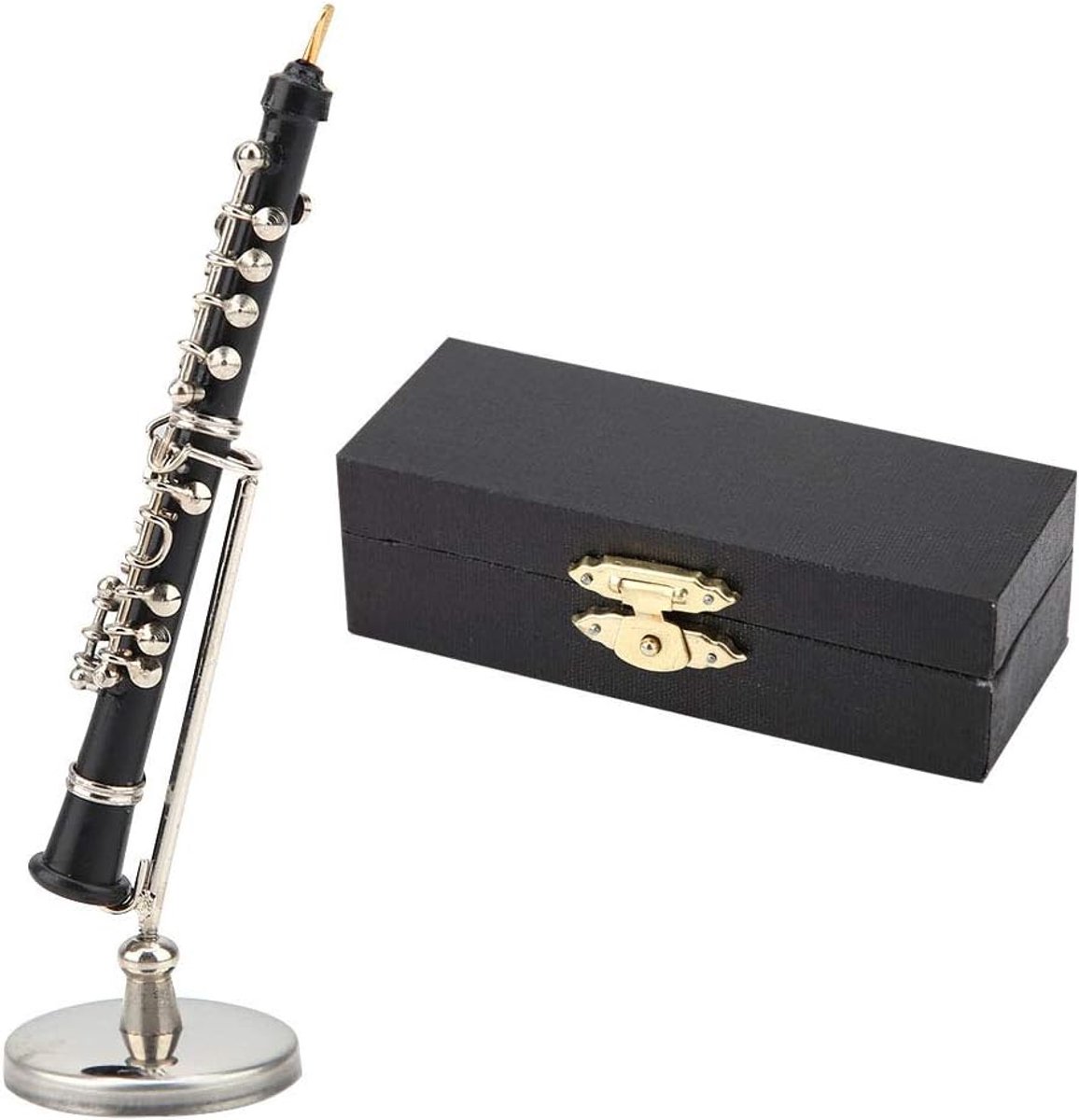 Miniatuur Hobo Model - Mini Muziekinstrument - Poppenhuis Decoratie - Inclusief Standaard - 8.5 x 1 cm - Goudkleurig