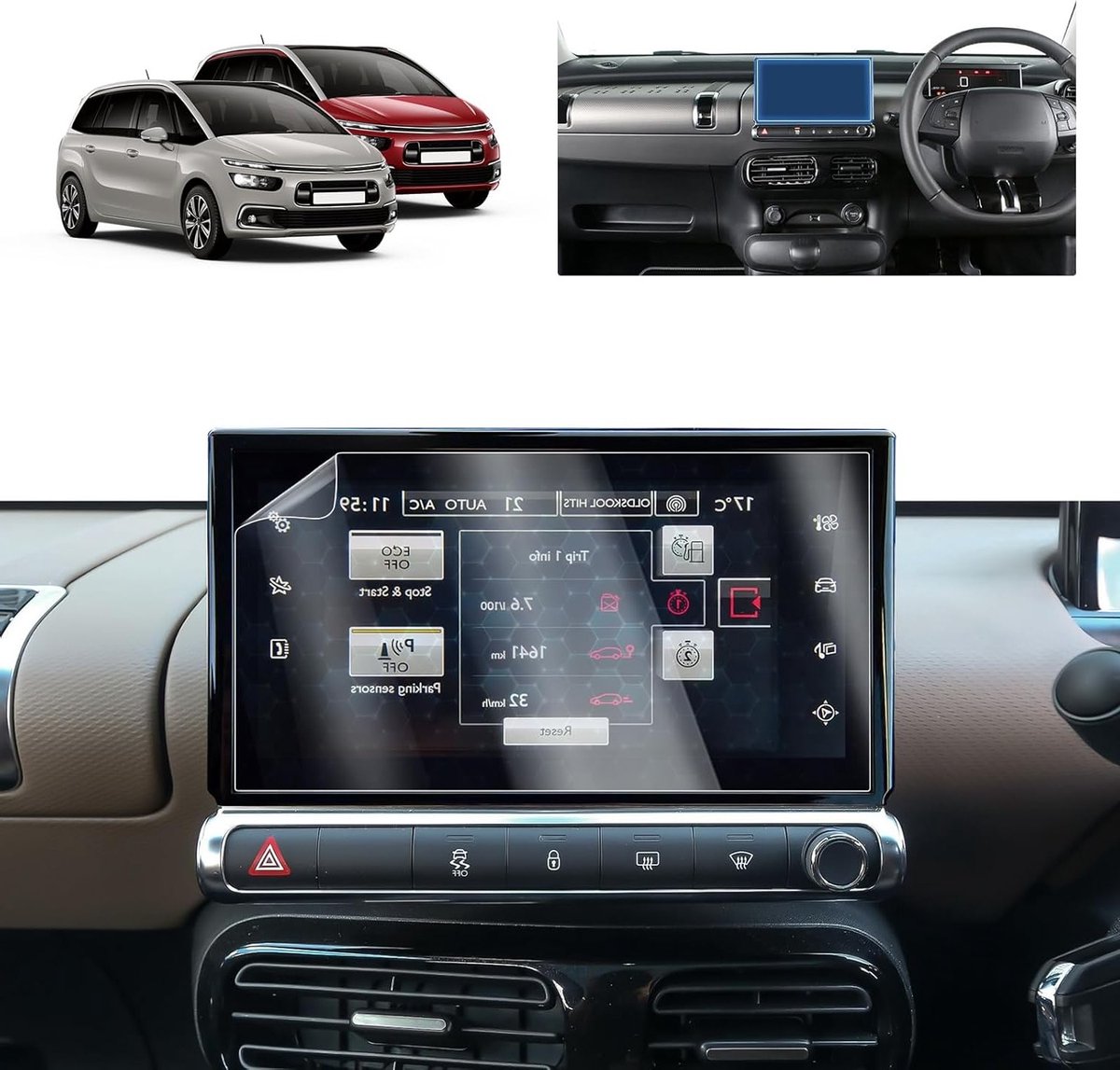 Screen Protector 7 Inch Nano Film voor Citroën C3 en C4 Cactus - Multimedia Navigatie, Touchscreen, 6H Krasbestendig (2 Pack)