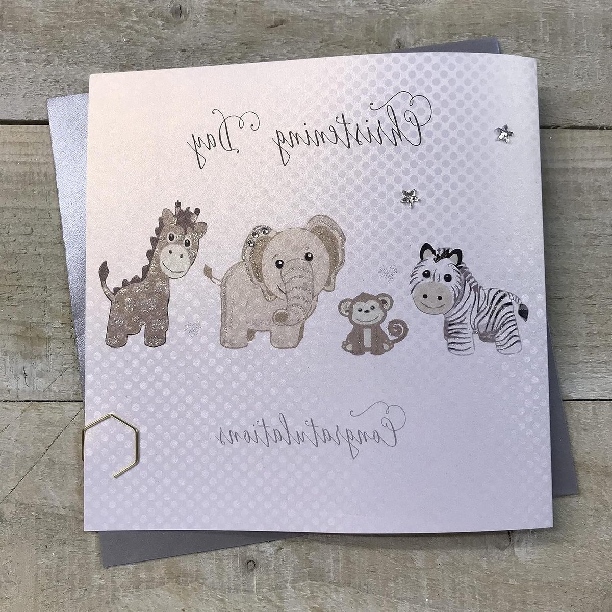 Handgemaakte Kaart - Gefeliciteerd Kaart - Doopsel Vieren - Met Glitter en Diamanten - 16 x 16 cm - Wit