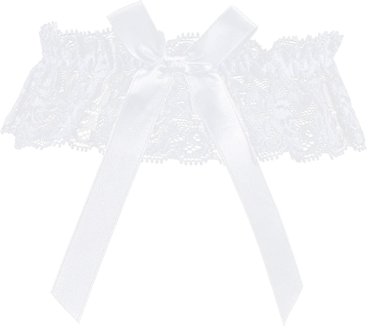 Bruidskousenband - Kant Dijbeen - Bruiloft Accessoire - Met Strik - 48 cm - Wit