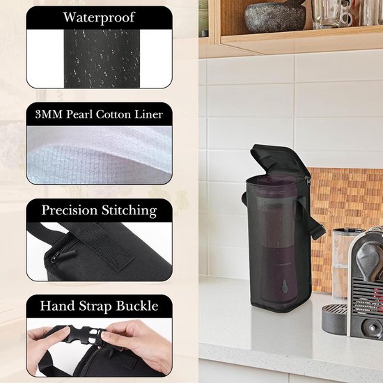 Linkidea Blender opbergtas, verstelbare smoothie blender draagtas met handriem, draagbare kleine blendercontainer compatibel met Hamilton Beach (zwart), Zwart — afbeelding 2