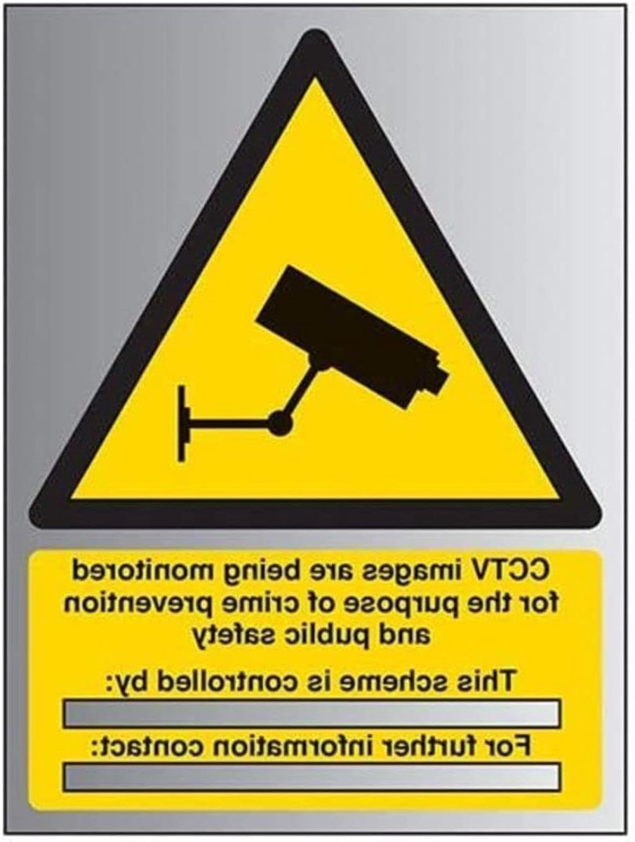 CCTV Beelden Monitoren - Waarschuwingsbord - Veiligheid Aangeven - Aluminium Effect - 15x20 cm - Zilver