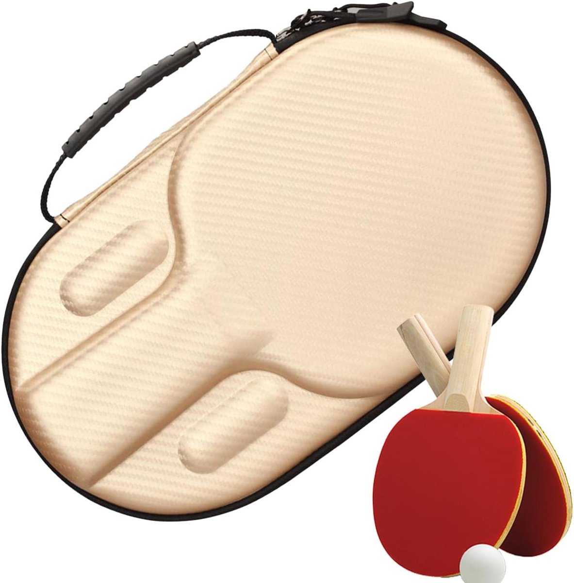 Tafeltennis hoes - Racket tas - Sport uitrusting - Koolstofvezel schaal - 31 x 18 cm - Champagne