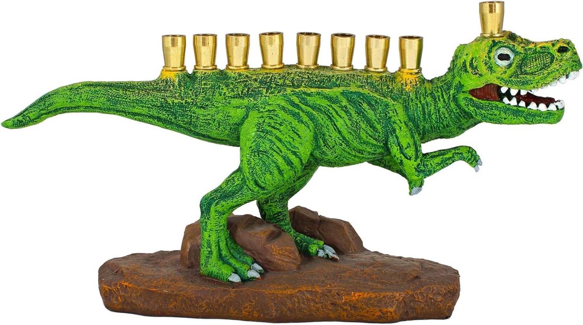 Dino Menorah - Feestelijke kandelaar - Feestelijke decoratie - Uniek ontwerp - 28cm lengte - Multicolor