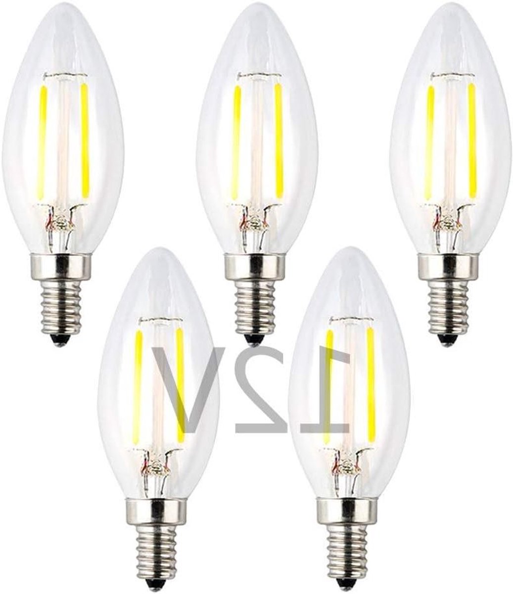 LED Kandelaar Lamp - Kaarslamp Torpedo - Sfeerverlichting Buiten - Laagspanning DC Compatibel - E12 Fitting - Koel Wit