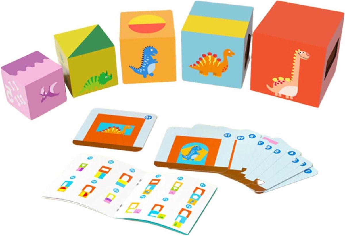 Houten puzzel om te stapelen, educatieve bouwdoos, met kaarten en houten blokken, voor jongens en meisjes, indoor spelen, huis, reizen, speelkamer en kleuterschool