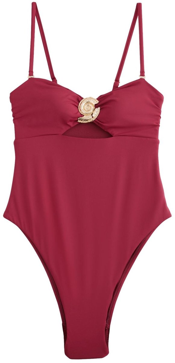 Next Dames - Buikcorrigerend badpak met uitsnijding en hardware - Rood Berry Red