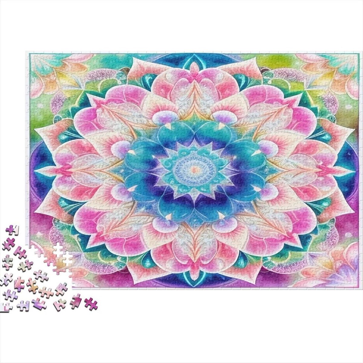 Mandala Flower Puzzel 1000 stukjes gerecycled papier voor volwassenen puzzel voor volwassenen onmogelijk moeilijk stimulerend leuk cadeau-idee voor thuis decompressie 52 x 38 cm/1000 stuks