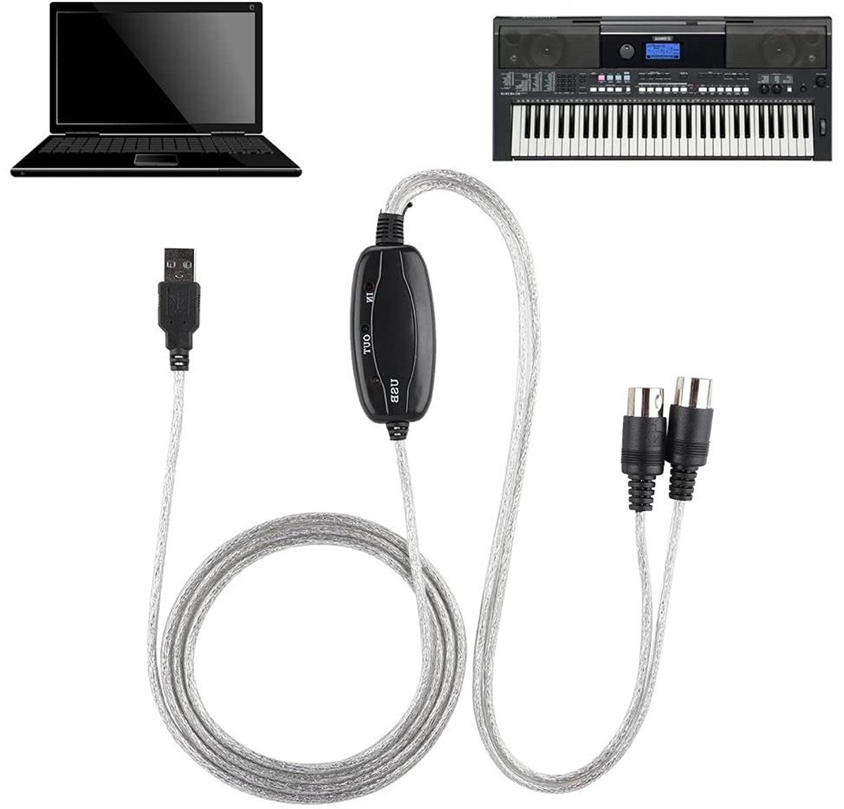 MIDI-kabel - USB MIDI adapter - Muziek opnemen - Plug en Play - 190 cm - Standaard