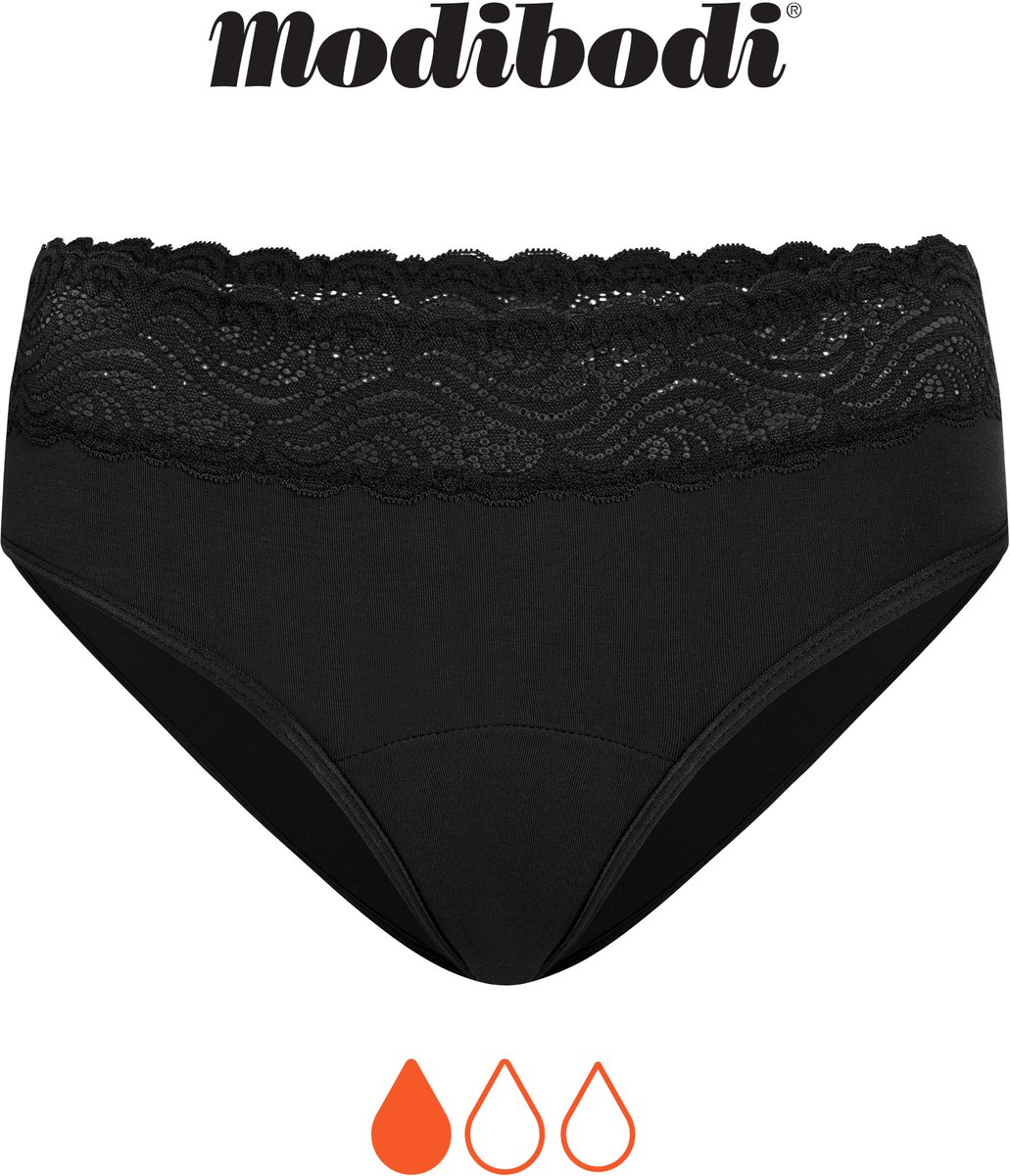 Modibodi Menstruatie Ondergoed Licht Absorberend Dames Hoge Taille Sensuele Bikinislip Lekvrij Zwart 36