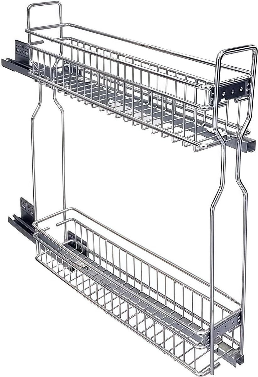 Draadmand Keuken - Kast Organizer - Keuken Opbergen - Uittrekbaar Dubbel - Rechts - Zilver