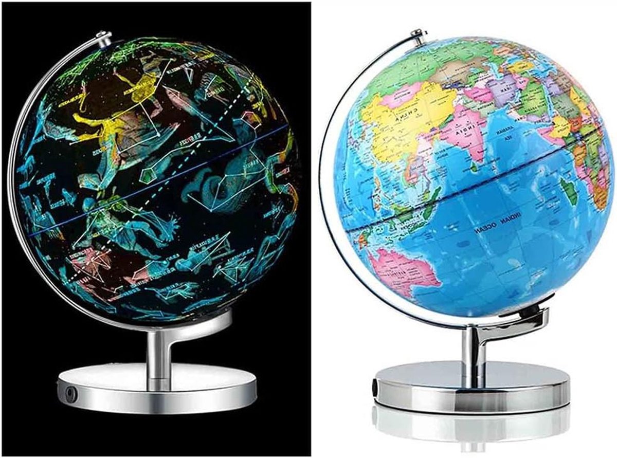 Verlichte Kinder Wereldbol - Educatieve Bol Bureau - Leren Geografie - 360 Graden Rotatie - 23 cm Diameter - Blauw