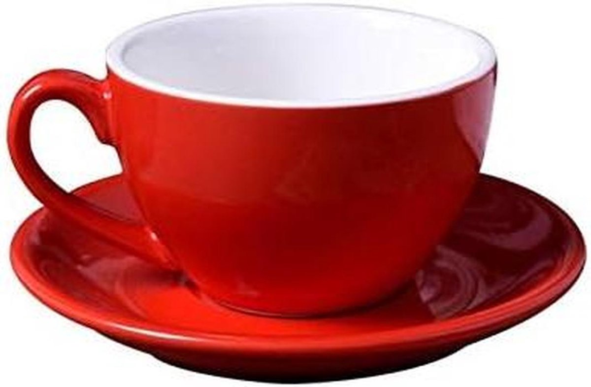 Keramische Koffiekopjes - Kop en schotel - Genieten van koffie - Moderne uitstraling - 220 ml - Rood