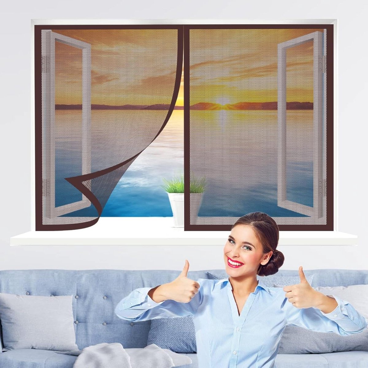 Horren voor raam - Vliegenhor raamscherm - Insecten buiten houden - Magnetische bevestiging - 95 x 110 cm - Bruin