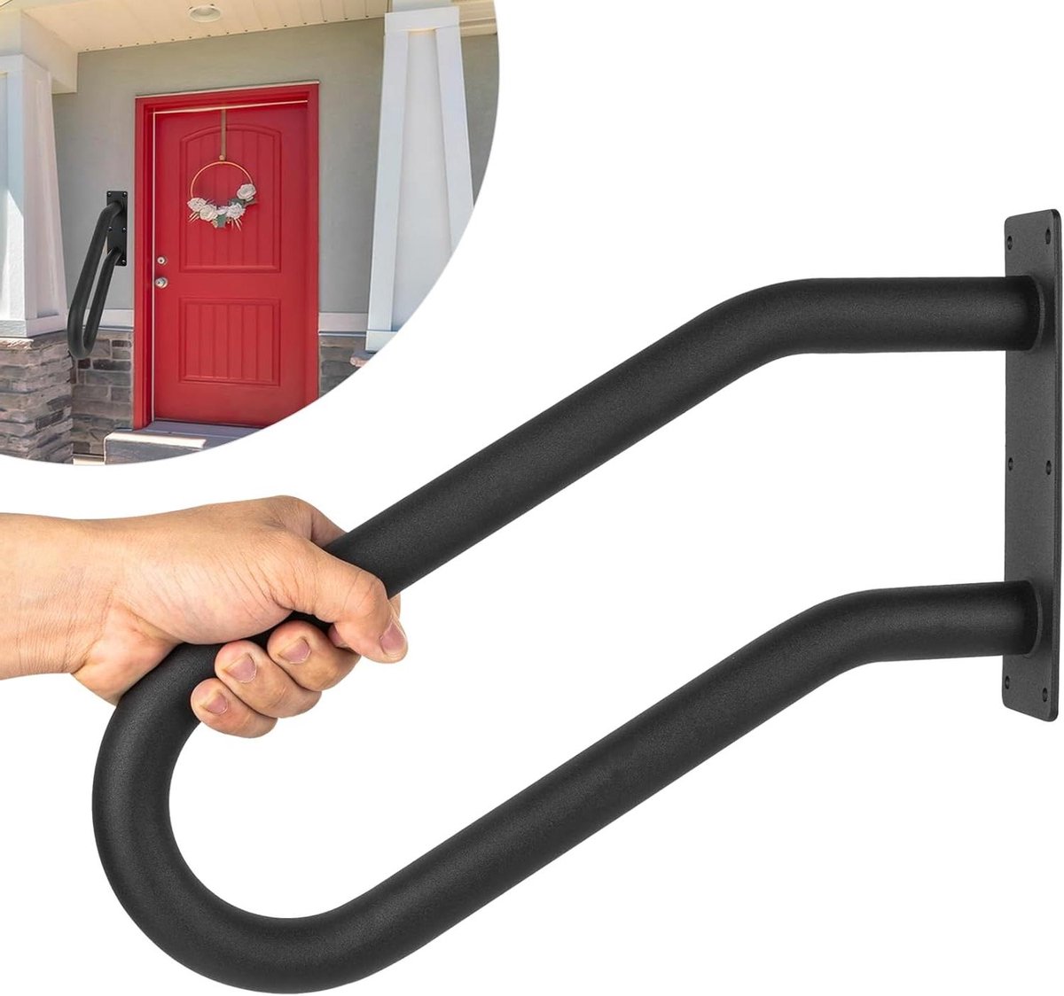 Veiligheidsleuning Set - Trapleuning U-vorm - Veilig Traplopen - Volledig Gelast Ontwerp - Voor 1-3 Treden - Mat Zwart