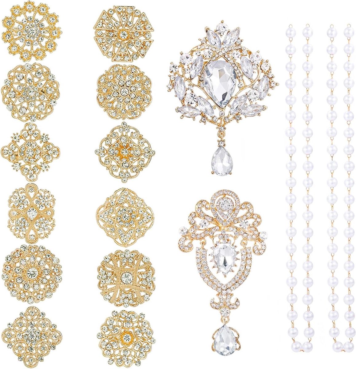 Bruidsbroches Set - Kristallen Pins - Bruiloft Versiering - 14 Stuks - DIY Bruidsboeket - Strass