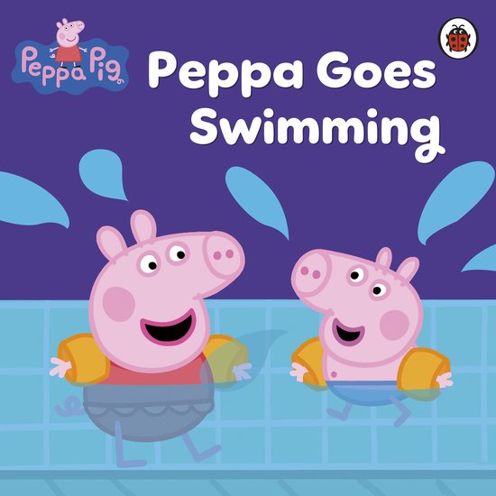 Peppa et George dans la piscine, avec des brassards autour de leurs bras.