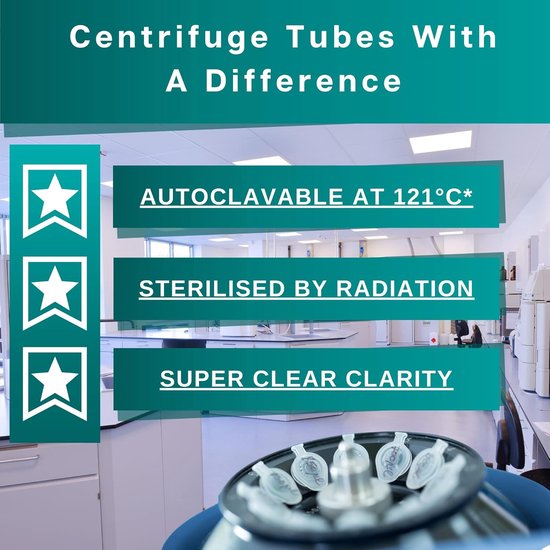 Centrifugebuisjes - Laboratorium Flessen - Monster Opslag - Steriel en Lekvrij - 15ml Pack van 50 - Transparant — afbeelding 2