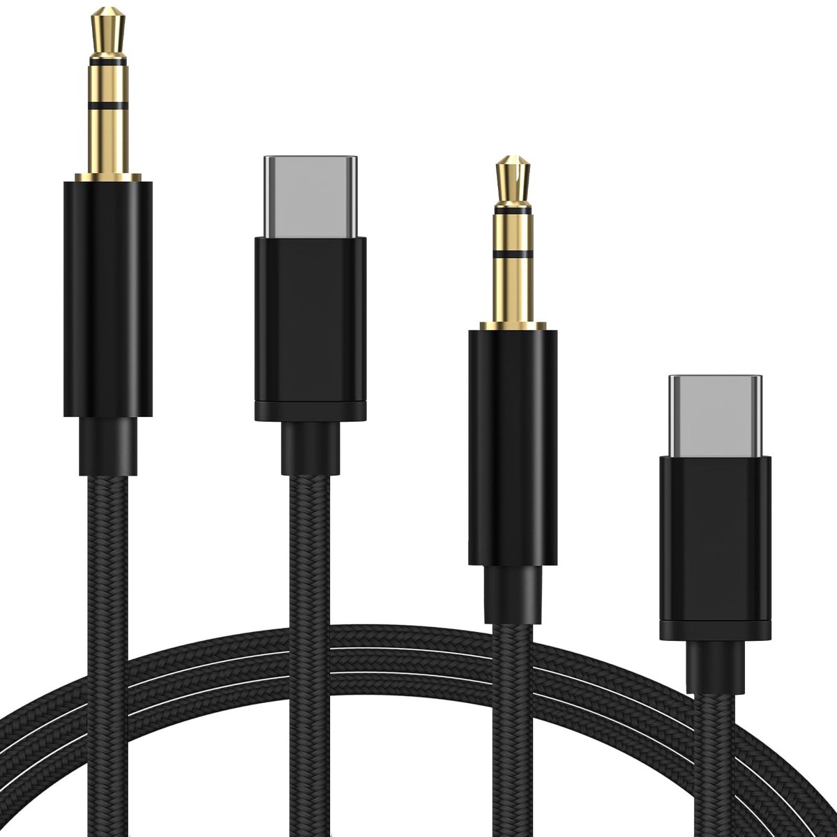 Virtubuy - Type-C Audio Kabel - USB-C naar 3.5mm - 2 Pack - Zwart - Geschikt voor Monster - 100 cm