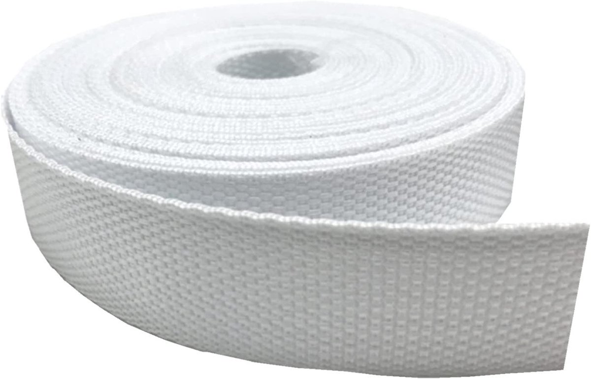 Nylon Singelband - Polypropyleen Band - Bagage Bevestigen - Strak Geweven Materiaal - 38 mm Breed - Wit
