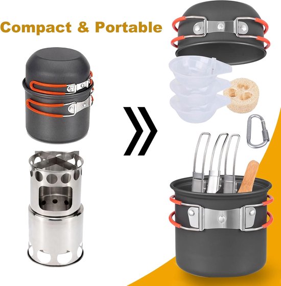 Premium Camping Cookware Mess Set with Portable Cooker Aluminium Non-Stick Pots Foldable Kitchen Utensils Complete Outdoor Cooking Set For Camping Hiking Backpack — afbeelding 5