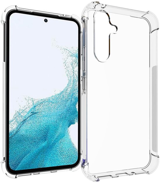 Coque de téléphone transparente avec coins renforcés, adaptée à un smartphone.