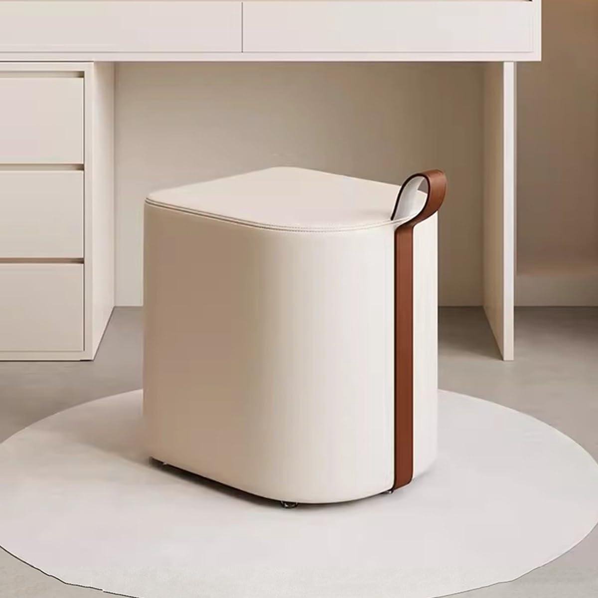 Kunstleren make-upkruk, damesstoel, kaptafel, voetenbankje, kruk met antislip voetmat, moderne voetenbank (kleur: wit)