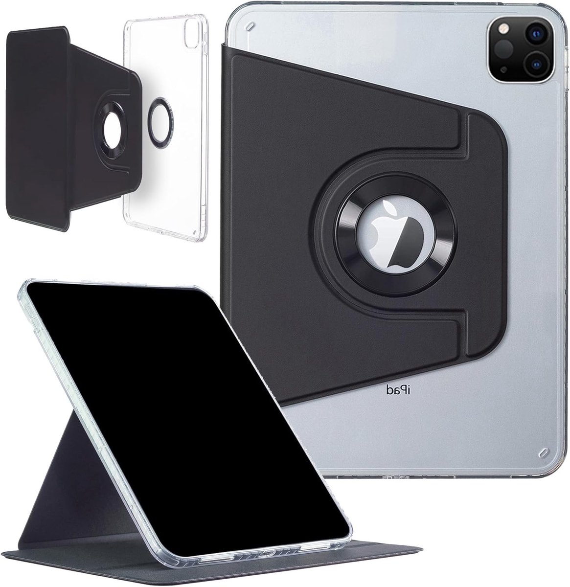 Hoogwaardige 360° Rotatie Hoes voor 12.9 Inch iPad Pro - Magnetische, Afneembare Smart Cover in Zwart met Bescherming en Flexibiliteit