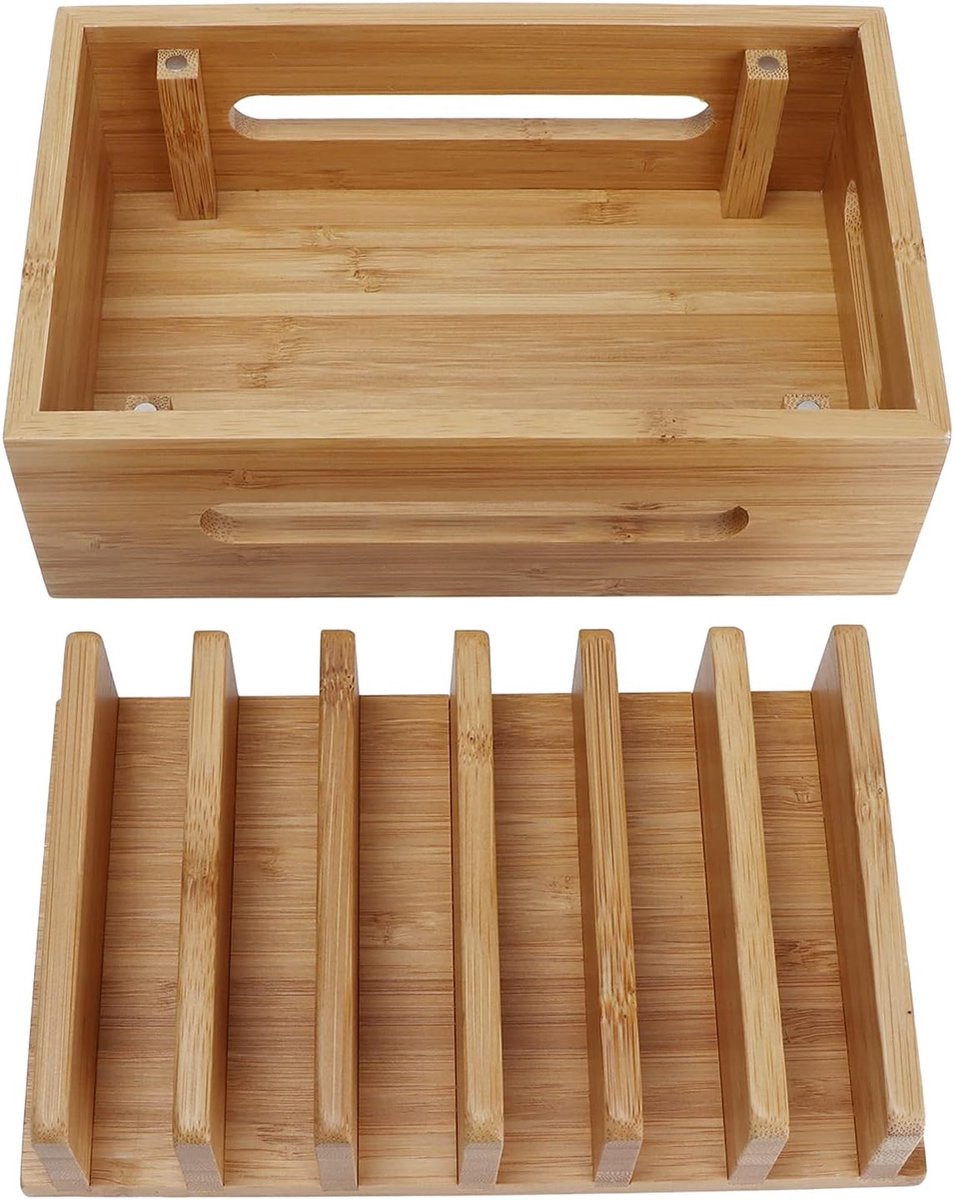 Telefoon Tablet Organizer - Opbergdoos Hout - Bureau Opruimen - Natuurlijk Bamboe - 19 cm Breed - Houtkleur — cadeau in Wonen & Interieur - foto 5