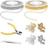 Kettingen voor Sieraden - Knutselketting Set - Doe-het-zelf Maken - Inclusief Sluitingen Ringen - 10 Meter Totaal - Goud Zilver