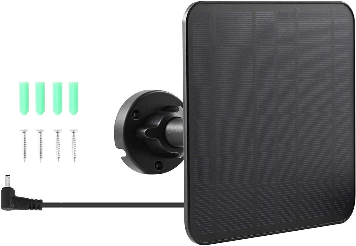 Zonnepaneel Camera Oplader - Zonnepaneel Batterij - Beveiligingscamera Opladen - Snel Opladen 12W - 3.5 meter kabel - Zwart