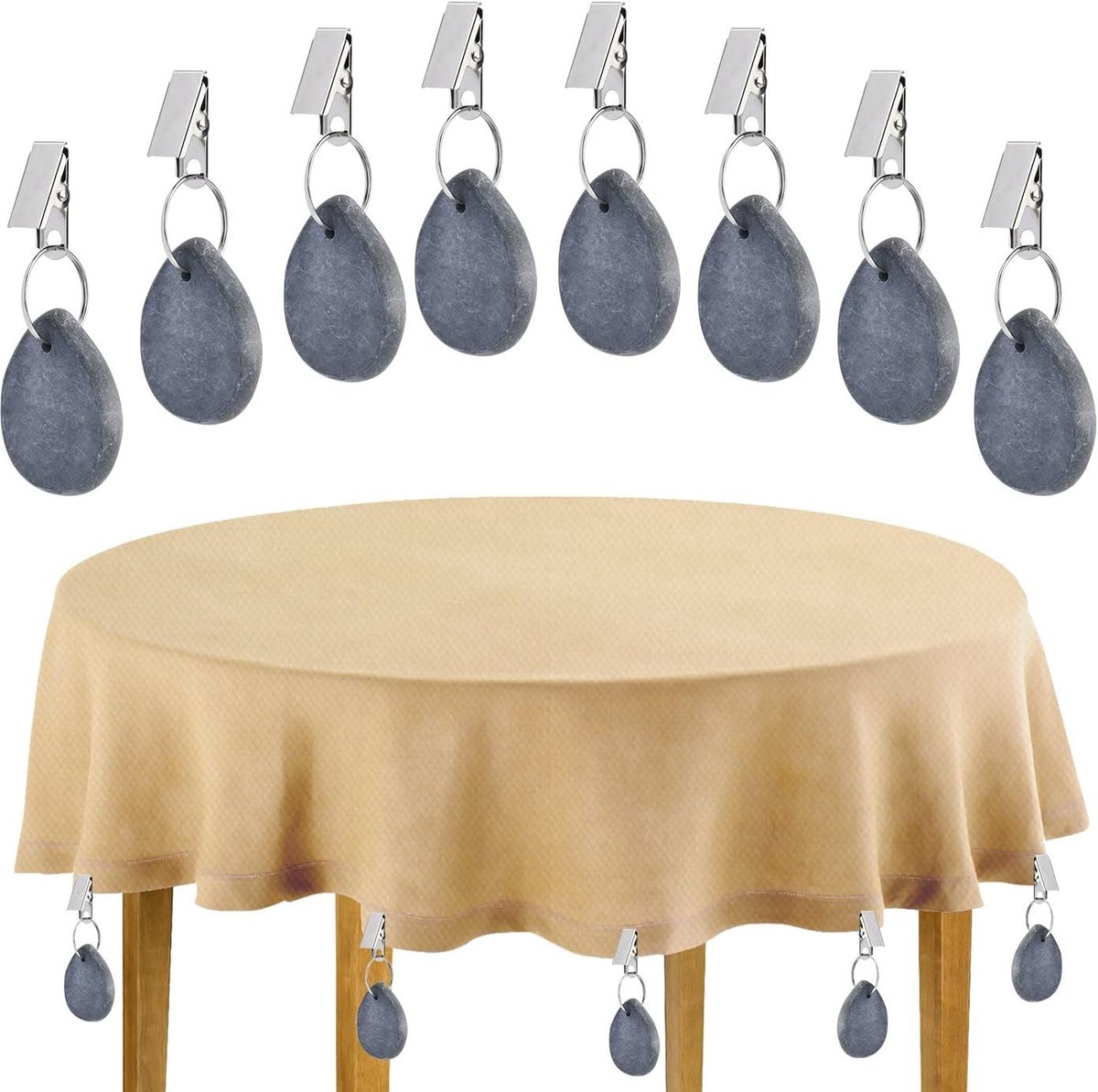 8x Tafelkleedgewichten Natuursteen met Klem - Winddicht voor Buiten, Tuin en Camping