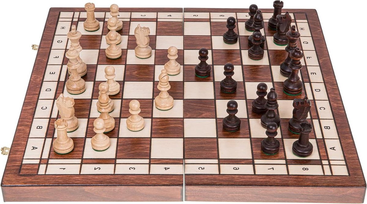 Houten Schaakspel - Schaakbord set - Strategisch Spel - Handgemaakt Hout - 41 x 41 cm - Bruin